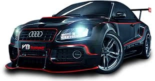 Sleek Black Audi Sports Racing Car Illuminated by Vibrant Headlights